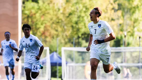 William Holm celebrates a goal in a game against Caldwell in Hamden (Sept. 11, 2025)