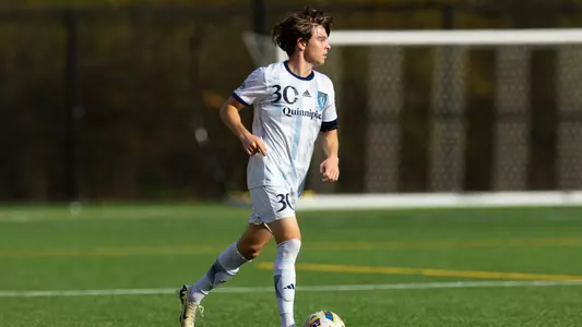 Fredrik Moen Plays the Ball Against Merrimack (Oct. 30, 2024 in Hamden, Conn.)