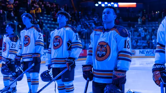 Anthony Cipollone and the Bobcats During the Starting Lineup (Jan. 10, 2026 in Hamden, Conn.)