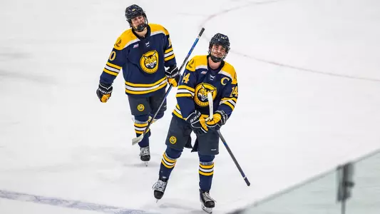 Victor Czerneckianair and Tyler Borgula Skate Through the Line After a Bobcat Goal (Jan. 16, 2026 in Hamilton, N.Y.)
