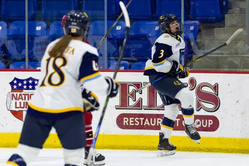 Aynsley D'Ottavio celebrating her goal against Harvard (1.17.26 in Hamden, C.T.)