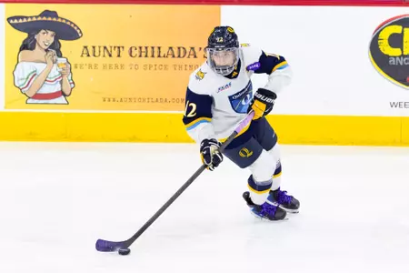 Emerson Jarvis with the puck against Cornell (1.24.26 in Hamden, C.T.)