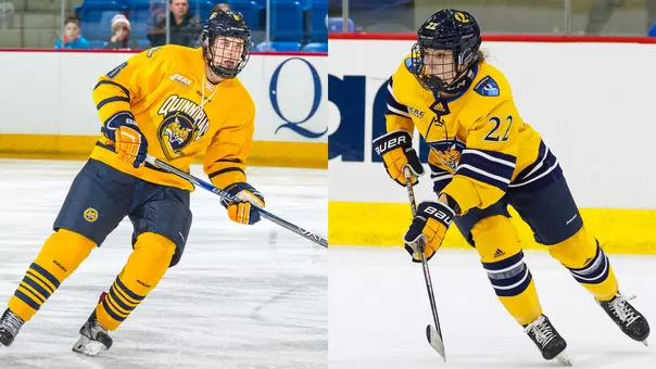 Devon Toews, Jade Barbirati in Action in Quinnipiac Uniforms