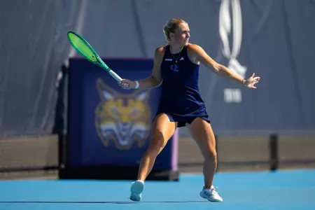 Caroline Schulson playing fall match vs New Haven (Sept. 11, 2026 in Hamden, Conn.)
