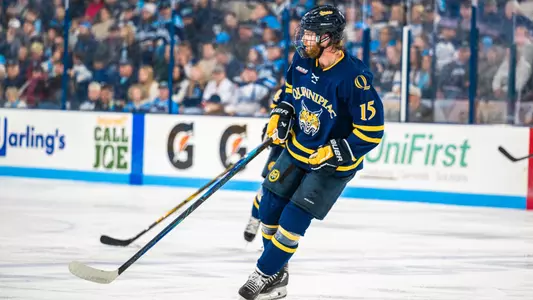 Graham Sward Eyes the Puck Against Maine (Oct. 9, 2026 in Orono, Maine)