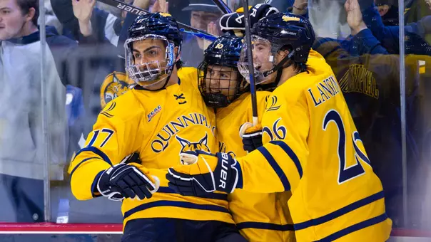 The Bobcats Celebrate a Goal Against New Hampshire (Oct. 2, 2026 in Hamden, Conn.)