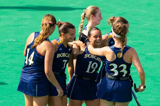 Group celebration after goal against Wagner (Oct. 2, 2026 in Hamden, CT)