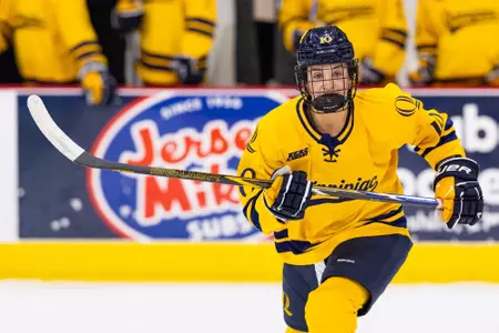 Avery Bairos skating against Northeastern (Oct. 17, 2026 in Hamden, Conn.)