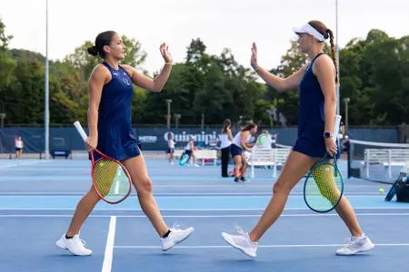 Willow Renton and Caitlin Flower playing doubles against New Haven (Sept. 11, 2026 in Hamden, CT)