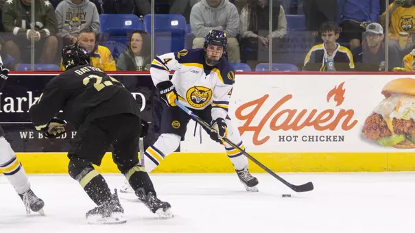 Andrew Strathmann with the Puck Against Army (Oct. 23, 2026 in Hamden, Conn.)