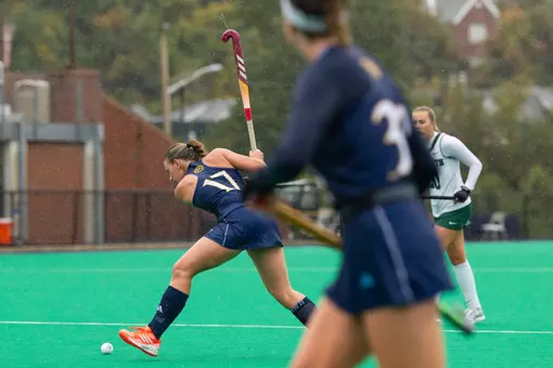 Senne Fassbender about to hit the ball against Dartmouth (Oct. 11, 2026 in Hamden, Conn.)