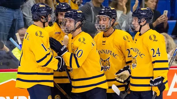 Quinnipiac Celebrates After a Goal Against New Hampshire (Oct. 2, 2026 in Hamden, CT)