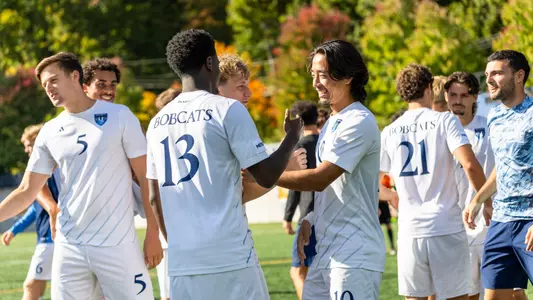 Taehyeon Lim and Cameron Brooks Celebrate After Quinnipiac's Win (Oct. 3, 2026 in Hamden, Conn.)