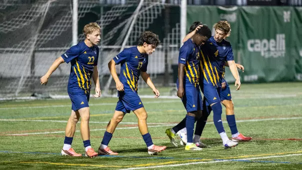Quinnipiac Celebrates After a Goal at Manhattan (Sept. 30, 2026 in Riverdale, NY)