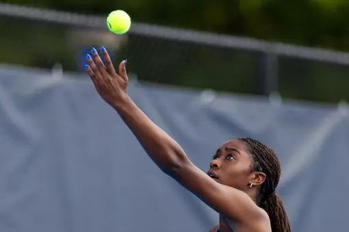 Nola Jones preparing to serve in fall match against New Haven (Sept. 11, 2026 in Hamden, CT)