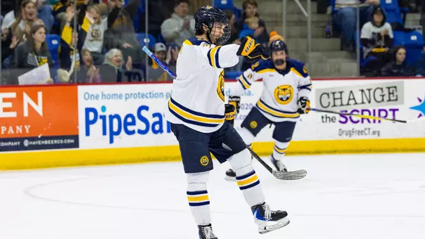 Will Gilson Celebrates a Goal Against Colgate (Feb. 21, 2026 in Hamden, Conn.)