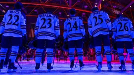 The Bobcats Stand During the National Anthem Before Senior Night (Feb. 21, 2026 in Hamden, Conn.)
