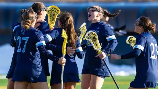 Kendall Lee and the Bobcats Celebrate a Goal Against CCSU (Feb. 27, 2026 in Hamden, Conn.)