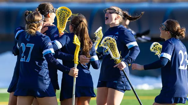Kendall Lee and the Bobcats Celebrate a Goal Against CCSU (Feb. 27, 2026 in Hamden, Conn.)