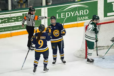 Kahlen Lamarche and Taylor Brueske Celebrating Lamarche's 32nd Goal of the Season (2.7.26 in Hanover, N.H.)