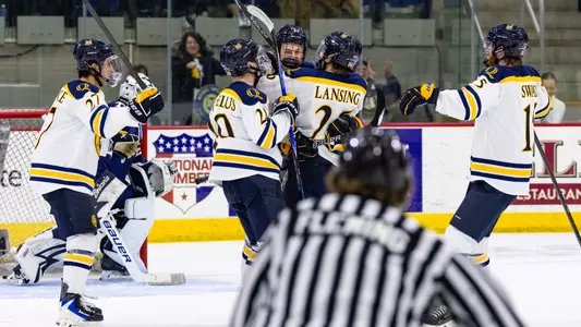 The Bobcats Celebrate a Second Period Goal Against Yale (Feb. 7, 2026 in Hamden, Conn.)
