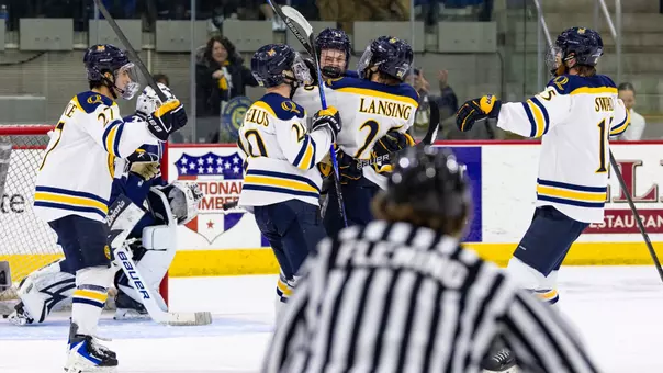 The Bobcats Celebrate a Second Period Goal Against Yale (Feb. 7, 2026 in Hamden, Conn.)