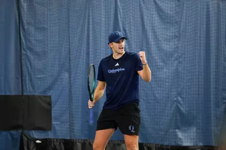 Finn Burridge Celebrates Winning a Set Against Illinois State (2.20.26 in North Haven, CT)