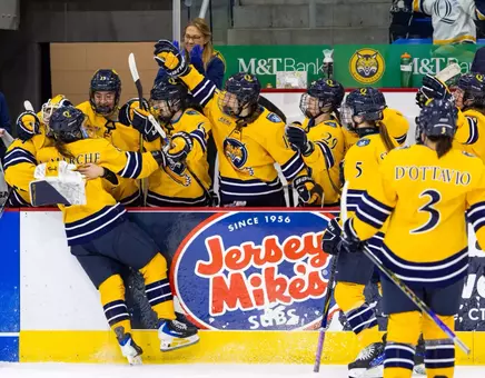 Kahlen Lamarche Celebrating with the Bench After Scoring vs Brown (3.1.26 in Hamden, CT)