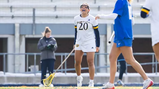 Mia Delmond Celebrates a Goal vs. Hofstra (Feb. 14, 2026 in Hamden, Conn.)
