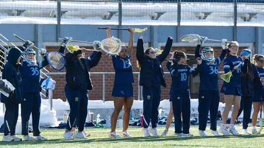 The Quinnipiac Bench celebrates a goal vs. Central (Feb. 27, 2026 in Hamden, Conn.)