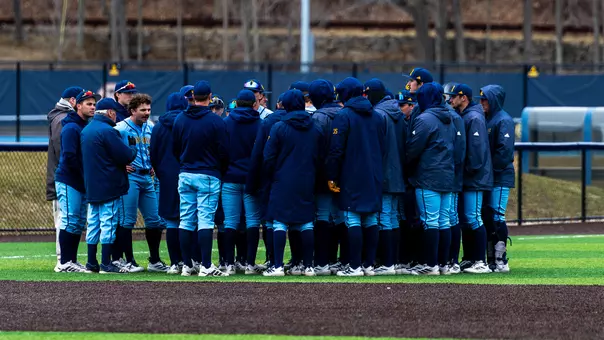 Baseball Team Huddle After Win over Sacred Heart (Mar 15, 2026 in Hamden, Conn.)
