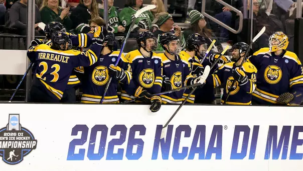 The Bobcat Bench Celebrates a Goal During Its Game vs. Providence (March 26, 2026 in Sioux Falls, S.D.)