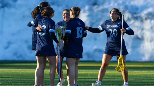 Quinnipiac Celebrates a Goal against Central Connecticut (Feb. 27, 2026 in Hamden, Conn.)