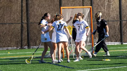 Women's Lacrosse Celebrates a Goal vs. Bryant (March 4, 2026 in Hamden, Conn.)