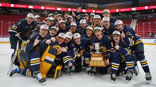 Quinnipiac With the Trophy After its 2026 ECAC Championship