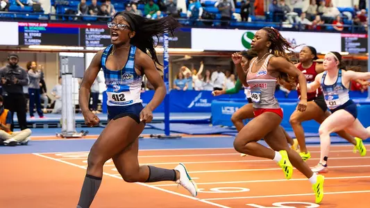 Nyasia Crosses the Finish Line at the MAAC Championships (March 7, 2026 in Hamden, Conn.)