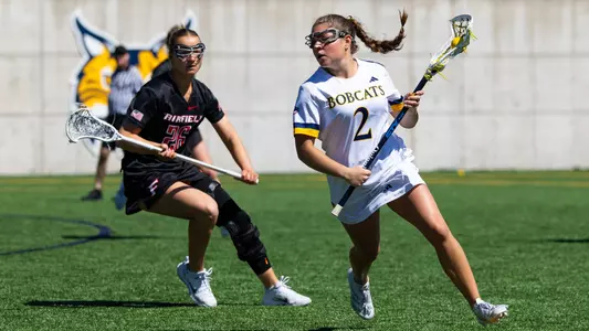 Brie Provenzano with the ball against Fairfield (April 18, 2026 in Hamden, Conn.)