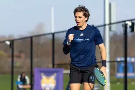 Alessandro Sciacca Celebrating a Point Against Marist (April 3, 2026 in Hamden, Conn.)