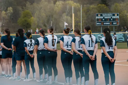 Softball Lined Up During National Anthem vs Marist (April 17, 2026 in Hamden, Conn.)