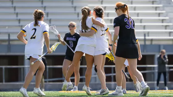 Bendowski, Miller-Ayala and Provenzano Celebrate a Goal Against Niagara (March 21, 2026 in Hamden, Conn.)