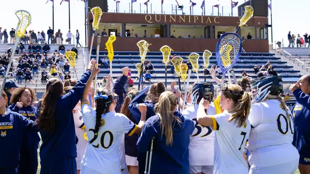Quinnipiac Huddles During Its Game Against Fairfield (April 13, 2026 in Hamden, Conn.)