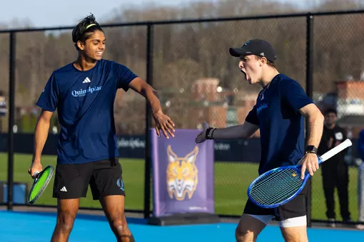 Csanad Nyaradi and Vishal Prakash Celebrates Doubles Win Against Marist (April 3, 2026 in Hamden, Conn.)