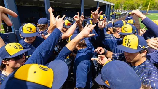 Baseball Team Huddle Against Rider (May 8, 2026 in Hamden, Conn.)