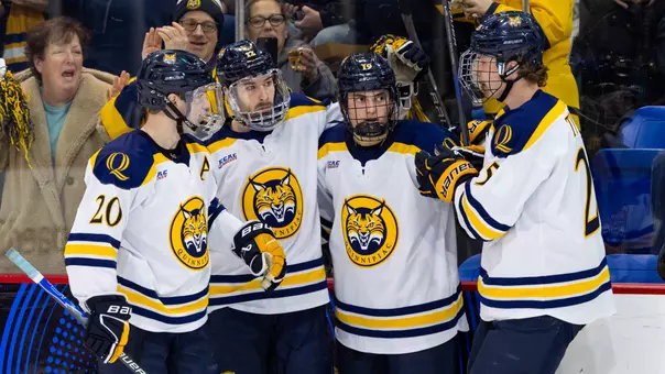 Quinnipiac Celebrates a Goal Against Colgate (Feb. 21, 2026 in Hamden, Conn.)