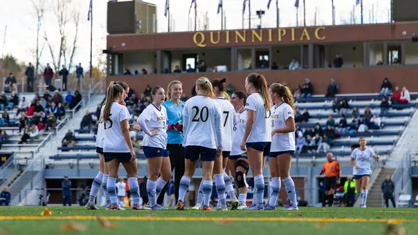 Women's Soccer Team Stands on Home Field in Hamden, Conn.