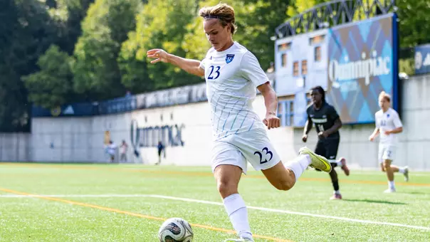 Sixten Karlsson Plays the Ball Against Providence (Aug. 24, 2026 in Hamden, Conn.)