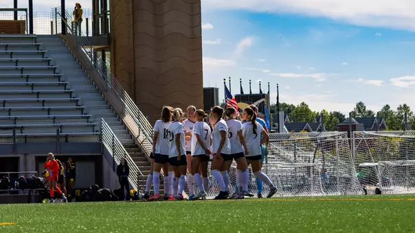 Women's Soccer Team Huddle in Win over Merrimack (Sep. 23, 2026 in Hamden, Conn.)