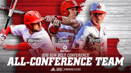 2018 Ragin' Cajuns Baseball All-Sun Belt Team Graphic