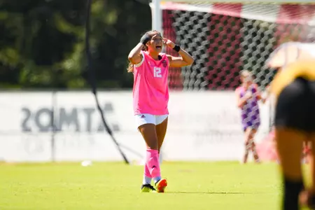 Hailly Waterhouse celebrates a goal October 8, 2023 Louisiana Women's Soccer vs Southern Miss in Lafayette, LA at Home Bank Track and Soccer Complex. Final Score Louisiana 2 USM 1. Photo by Benjamin R. Massey/Ragin Cajun Athletics