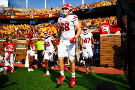 Caden Jensen runs onto the field September 30, 2023 Louisiana @ University of Minnesota Football in Minneapolis, MN at Huntington Bank Stadium. Final score Louisiana 24 Minnesota 35. Photo by Benjamin R. Massey/Ragin Cajun Athletics